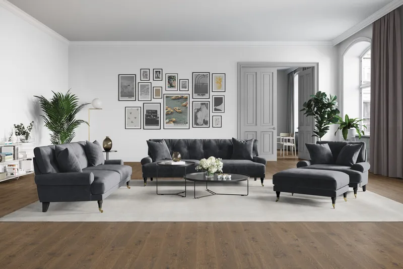 Andrew Loveseat Sammet - Mörkgrå/Mässing - Products - Möbler - Fåtölj & stolar - Fåtölj - Sammetsfåtölj
