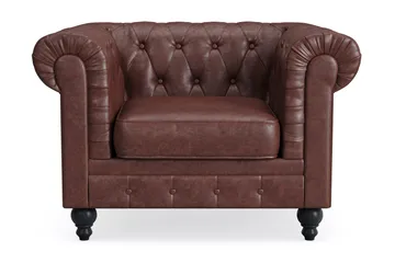 Chesterfield Lyx Stor skön djup fåtölj i konstläder till vardagsrum - Mörkbrun PU - Products - Möbler - Fåtölj & stolar - Fåtölj - Chesterfield fåtölj