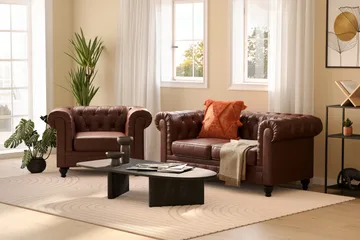 Chesterfield Lyx Stor skön djup fåtölj i konstläder till vardagsrum - Mörkbrun PU - Products - Möbler - Fåtölj & stolar - Fåtölj - Chesterfield fåtölj