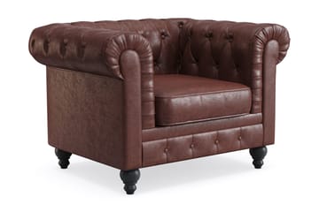Chesterfield Lyx Stor skön djup fåtölj i konstläder till vardagsrum - Mörkbrun PU - Products - Möbler - Fåtölj & stolar - Fåtölj - Chesterfield fåtölj