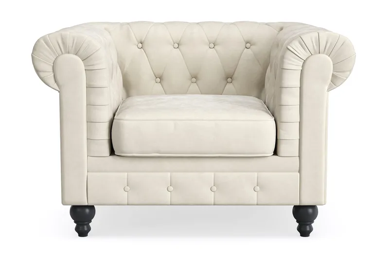 Chesterfield Lyx Stor skön djup sammetsfåtölj - Fåtölj till vardagsrum, Beige