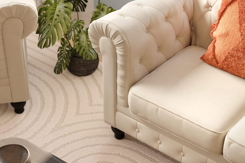 Chesterfield Lyx Stor skön djup sammetsfåtölj - Fåtölj till vardagsrum - Beige - Products - Möbler - Fåtölj & stolar - Fåtölj - Chesterfield fåtölj