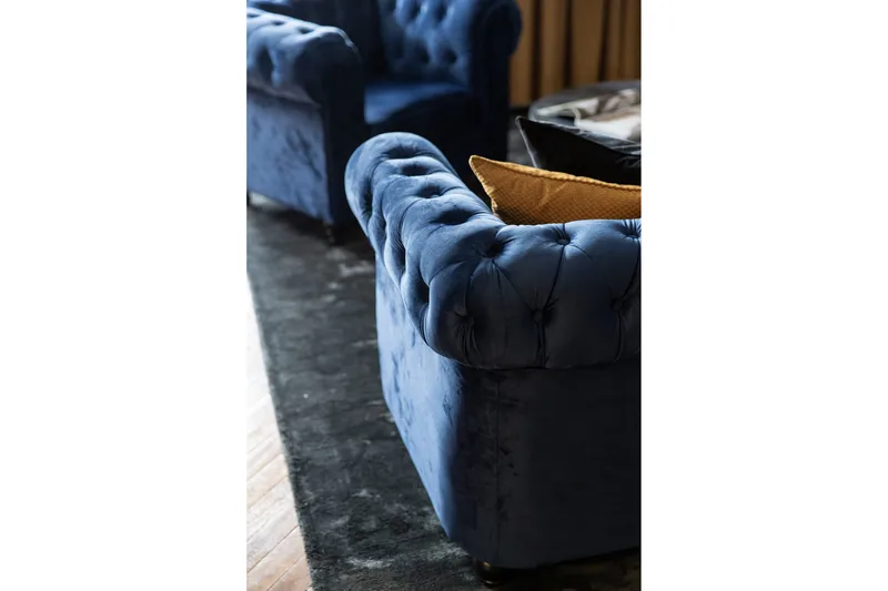 Chesterfield Lyx Stor skön djup sammetsfåtölj - Fåtölj till vardagsrum - Blå Sammet - Products - Möbler - Fåtölj & stolar - Fåtölj - Chesterfield fåtölj