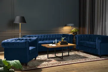 Chesterfield Lyx Stor skön djup sammetsfåtölj - Fåtölj till vardagsrum - Blå - Products - Möbler - Fåtölj & stolar - Fåtölj - Chesterfield fåtölj