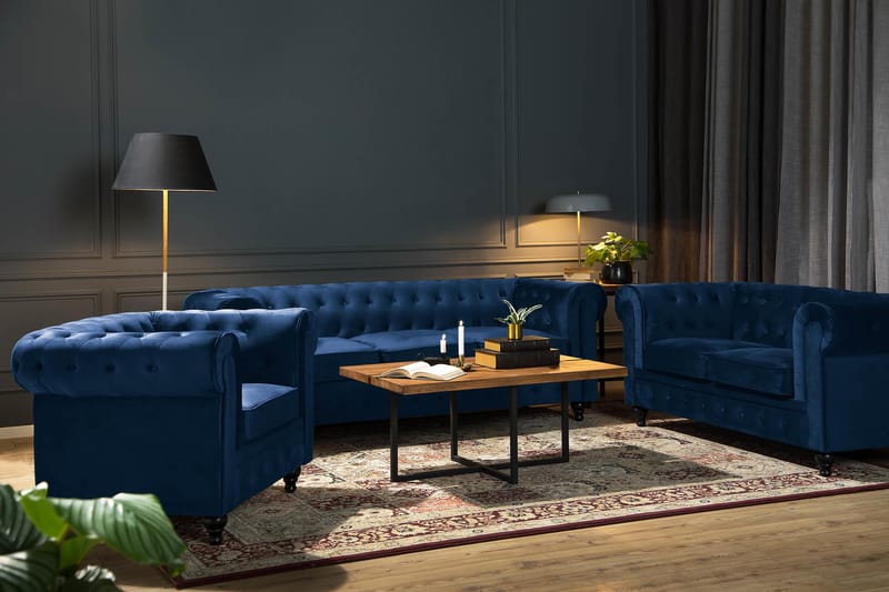 Chesterfield Lyx Stor skön djup sammetsfåtölj - Fåtölj till vardagsrum - Blå - Products - Möbler - Fåtölj & stolar - Fåtölj - Chesterfield fåtölj