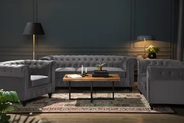Chesterfield Lyx Stor skön djup sammetsfåtölj - Fåtölj till vardagsrum - Mörkgrå - Products - Möbler - Fåtölj & stolar - Fåtölj - Chesterfield fåtölj
