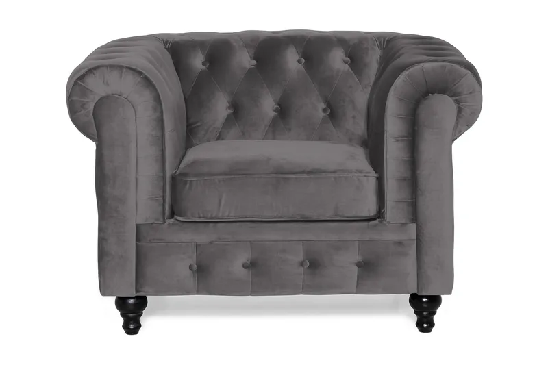 Chesterfield Lyx Stor skön djup sammetsfåtölj - Fåtölj till vardagsrum - Mörkgrå - Products - Möbler - Fåtölj & stolar - Fåtölj - Chesterfield fåtölj