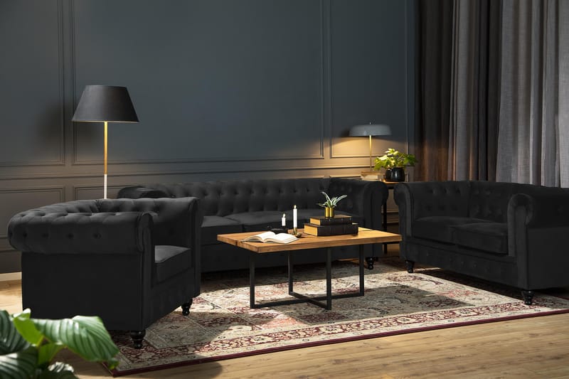 Chesterfield Lyx Stor skön djup sammetsfåtölj - Fåtölj till vardagsrum - Svart Sammet - Products - Möbler - Fåtölj & stolar - Fåtölj - Chesterfield fåtölj