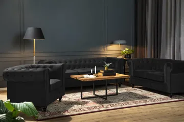 Chesterfield Lyx Stor skön djup sammetsfåtölj - Fåtölj till vardagsrum - Svart - Products - Möbler - Fåtölj & stolar - Fåtölj - Chesterfield fåtölj