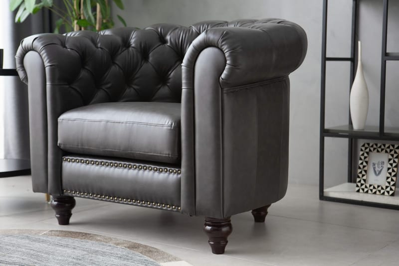 Clubfåtölj chesterfield mörkbrun PU - Products - Möbler - Fåtölj & stolar - Fåtölj - Chesterfield fåtölj