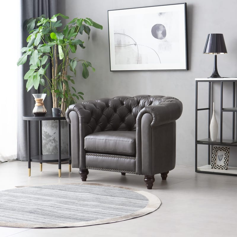 Clubfåtölj chesterfield mörkbrun PU - Products - Möbler - Fåtölj & stolar - Fåtölj - Chesterfield fåtölj