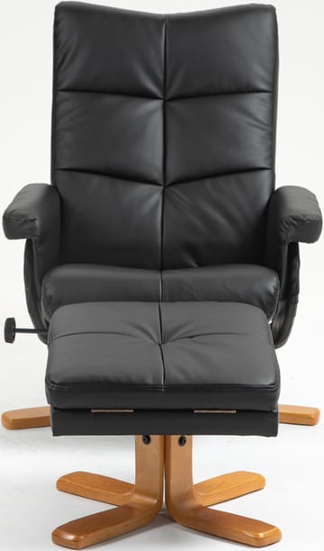 Duva reclinerfåtölj med fotpall i svart PU med bruna ben - Svart - Products - Möbler - Fåtölj & stolar - Fåtölj - Biofåtölj & reclinerfåtölj