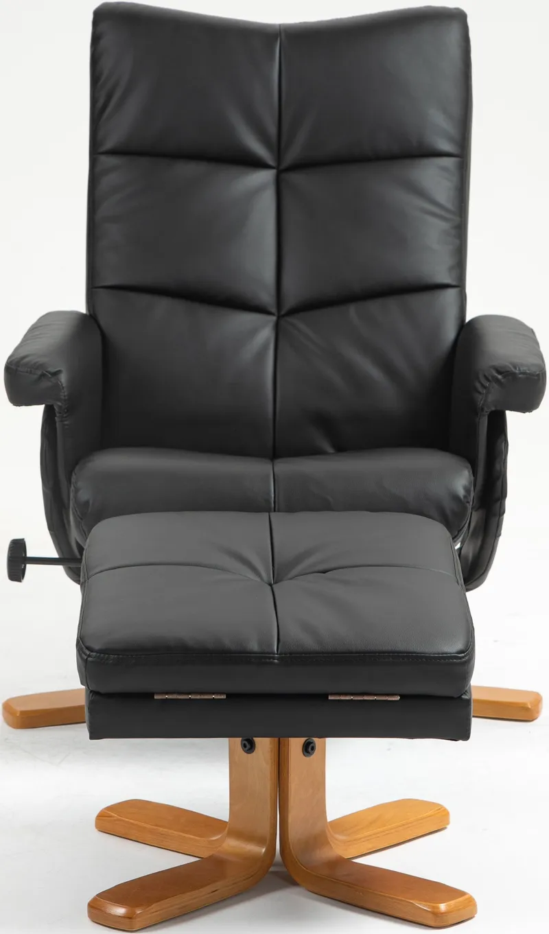 Duva reclinerfåtölj med fotpall i svart PU med bruna ben - Svart - Products - Möbler - Fåtölj & stolar - Fåtölj - Biofåtölj & reclinerfåtölj