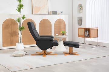 Duva reclinerfåtölj med fotpall i svart PU med bruna ben - Svart - Products - Möbler - Fåtölj & stolar - Fåtölj - Biofåtölj & reclinerfåtölj