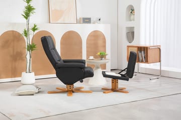 Duva reclinerfåtölj med fotpall i svart PU med bruna ben - Svart - Products - Möbler - Fåtölj & stolar - Fåtölj - Biofåtölj & reclinerfåtölj