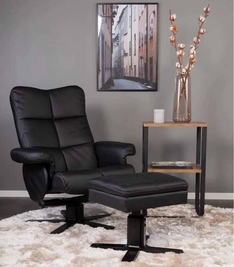 Duva reclinerfåtölj med fotpall i svart PU, Svart