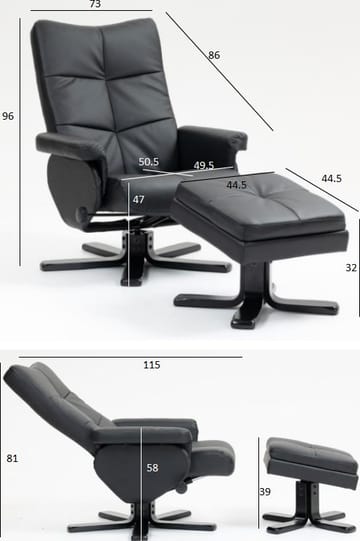 Duva reclinerfåtölj med fotpall i svart PU - Svart - Products - Möbler - Fåtölj & stolar - Fåtölj - Biofåtölj & reclinerfåtölj