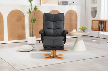 Duva reclinerfåtölj med fotpall i svart PU med bruna ben - Svart - Products - Möbler - Fåtölj & stolar - Fåtölj - Biofåtölj & reclinerfåtölj