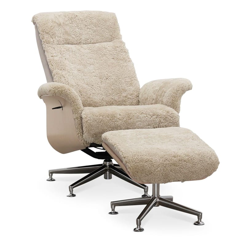 Fårskinnsfåtölj med fotpall beige / whitewash - Ulla, Beige
