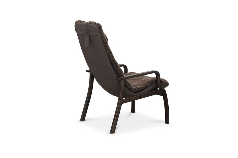 Frank fårskinnsfåtölj med fotpall brun/ek, Mullvad