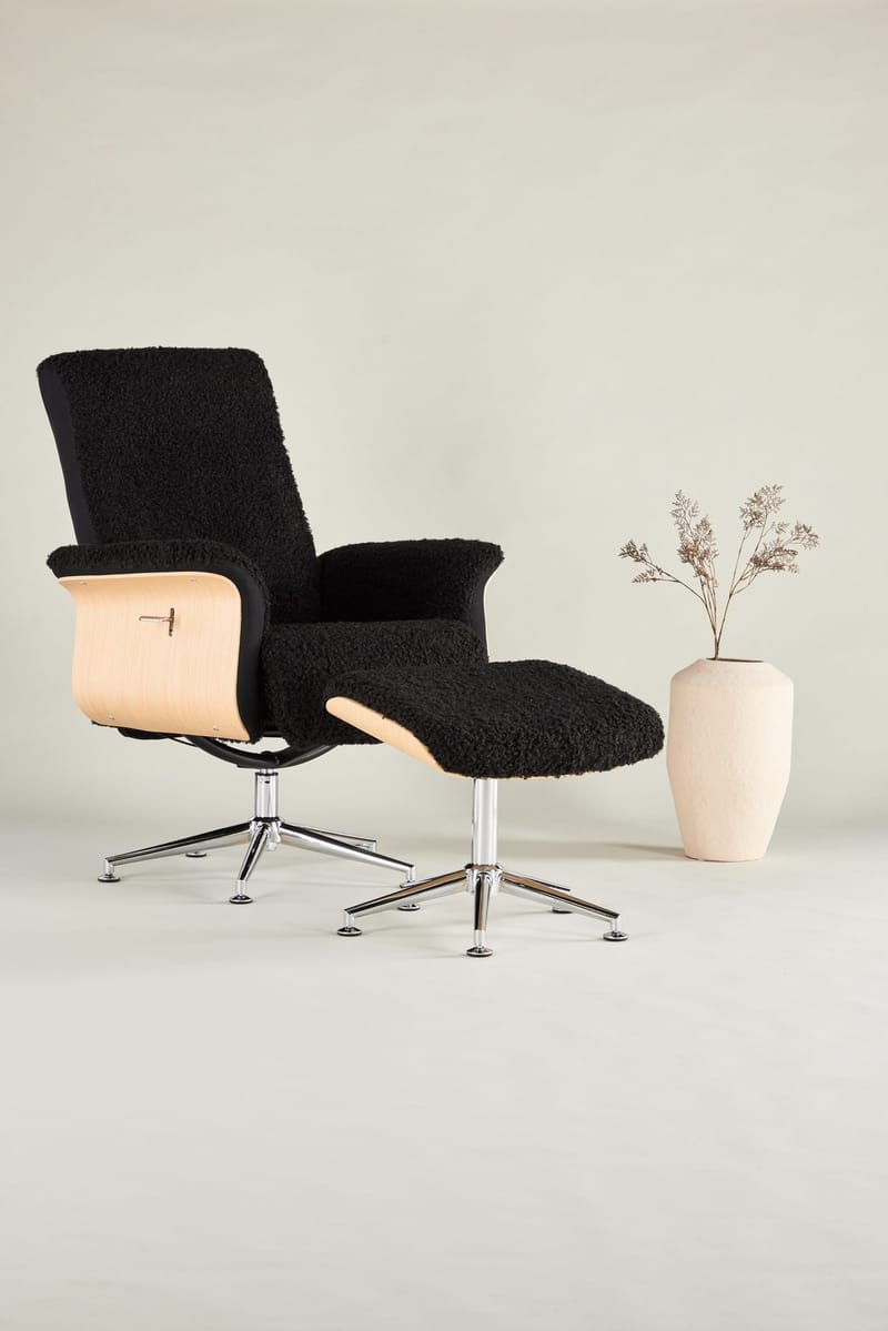 Hagön reclinerfåtölj med fotpall - Svart/oljad ek - Antracit teddy - Products - Möbler - Fåtölj & stolar - Fåtölj - Biofåtölj & reclinerfåtölj