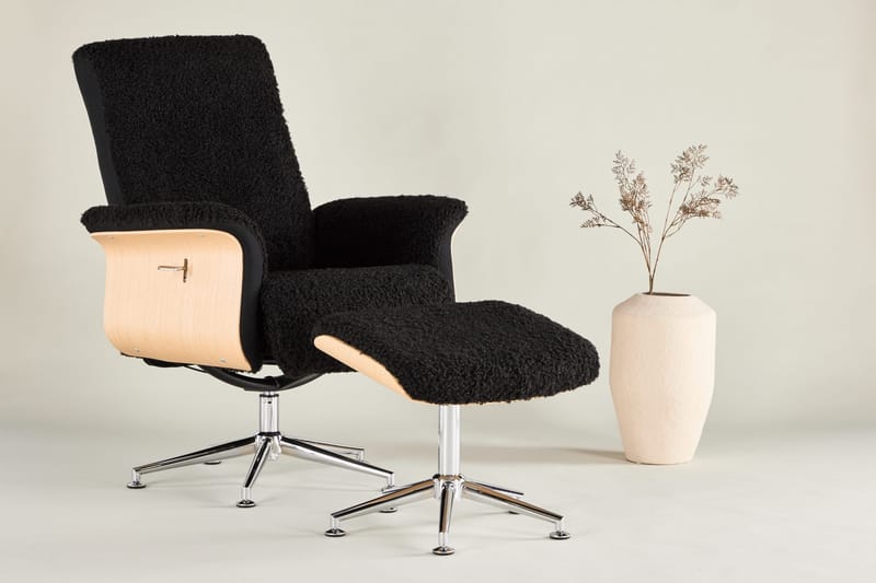 Hagön reclinerfåtölj med fotpall - Svart/oljad ek - Antracit teddy - Products - Möbler - Fåtölj & stolar - Fåtölj - Biofåtölj & reclinerfåtölj