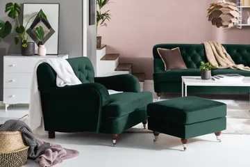 Howard Riviera Fåtölj med Fotpall - Mörkgrön - Products - Möbler - Fåtölj & stolar - Fåtölj - Fåtölj med fotpall