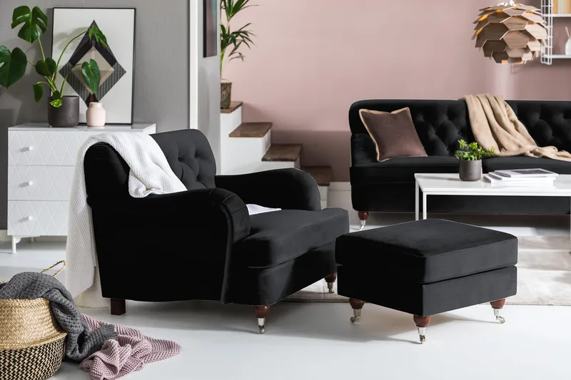 Howard Riviera Fåtölj med Fotpall - Svart - Products - Möbler - Fåtölj & stolar - Fåtölj - Fåtölj med fotpall