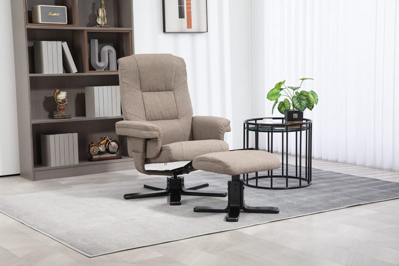Oslo reclinerfåtölj med pall i mörkbeige tyg - Mörkbeige - Products - Möbler - Fåtölj & stolar - Fåtölj - Biofåtölj & reclinerfåtölj