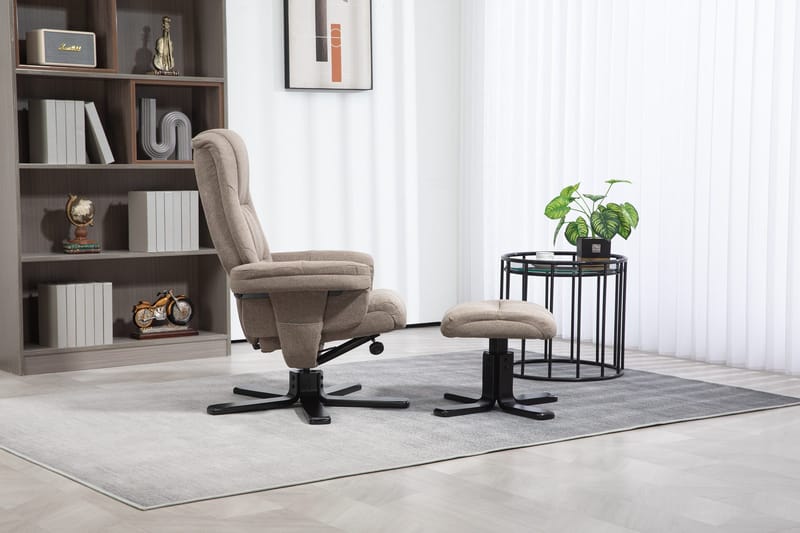 Oslo reclinerfåtölj med pall i mörkbeige tyg - Mörkbeige - Products - Möbler - Fåtölj & stolar - Fåtölj - Biofåtölj & reclinerfåtölj