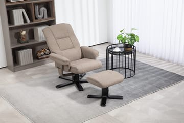 Oslo reclinerfåtölj med pall i mörkbeige tyg - Mörkbeige - Products - Möbler - Fåtölj & stolar - Fåtölj - Biofåtölj & reclinerfåtölj