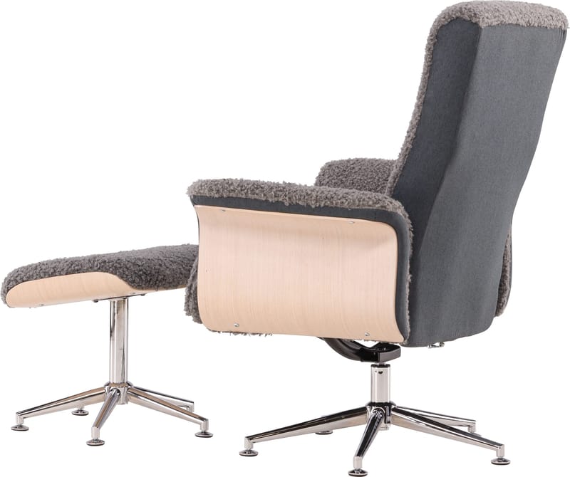 Reclinerfåtölj med fotpall - Grå fårskinnsimitation/whitewash ek - Grå - Products - Möbler - Fåtölj & stolar - Fåtölj - Biofåtölj & reclinerfåtölj