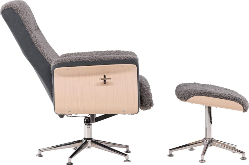 Reclinerfåtölj med fotpall - Grå fårskinnsimitation/whitewash ek - Grå - Products - Möbler - Fåtölj & stolar - Fåtölj - Biofåtölj & reclinerfåtölj