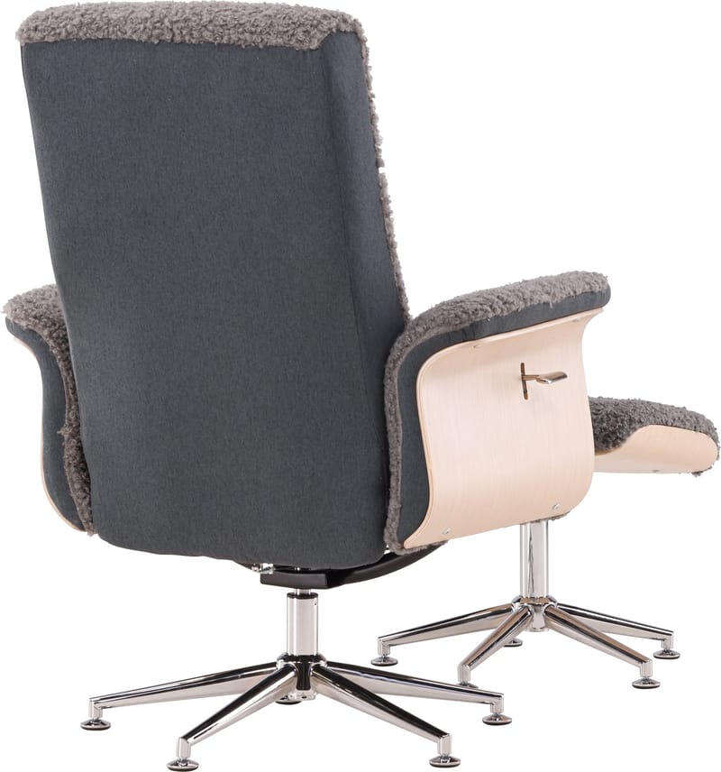 Reclinerfåtölj med fotpall - Grå fårskinnsimitation/whitewash ek - Grå - Products - Möbler - Fåtölj & stolar - Fåtölj - Biofåtölj & reclinerfåtölj