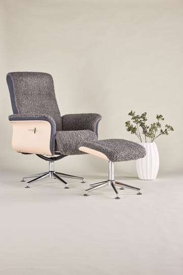 Reclinerfåtölj med fotpall - Grå fårskinnsimitation/whitewash ek - Grå - Products - Möbler - Fåtölj & stolar - Fåtölj - Biofåtölj & reclinerfåtölj