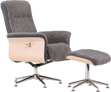 Reclinerfåtölj med fotpall - Grå fårskinnsimitation/whitewash ek - Grå - Products - Möbler - Fåtölj & stolar - Fåtölj - Biofåtölj & reclinerfåtölj