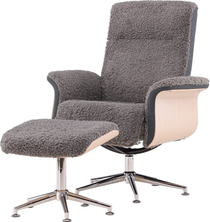 Reclinerfåtölj med fotpall - Grå fårskinnsimitation/whitewash ek - Grå - Products - Möbler - Fåtölj & stolar - Fåtölj - Biofåtölj & reclinerfåtölj