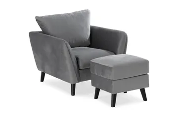 Trend Fåtölj med Fotpall - Ljusgrå Sammet - Products - Möbler - Fåtölj & stolar - Fåtölj - Fåtölj med fotpall