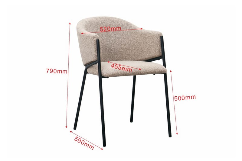 Filip Klädd Karmstol & Matstol i Boucle med Metallben - Taupe/Svart - Products - Möbler - Fåtölj & stolar - Karmstol