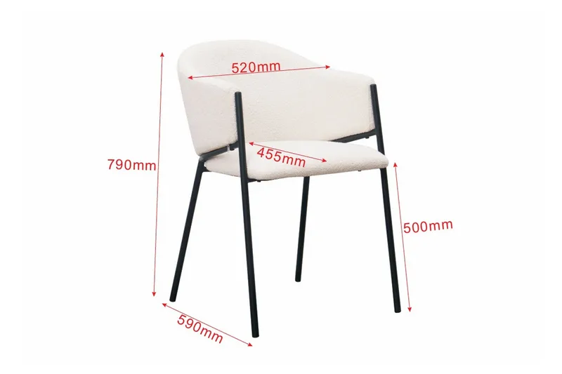 Filip Klädd Karmstol & Matstol i Boucle med Metallben - Vit/Svart - Products - Möbler - Fåtölj & stolar - Karmstol