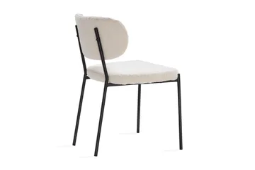 Gemmiano Matstol & Köksstol i Bouclé Teddy med Svarta Metallben - Vit - Products - Möbler - Fåtölj & stolar - Matstol & köksstol