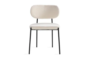 Gemmiano Matstol & Köksstol i Bouclé Teddy med Svarta Metallben - Vit - Products - Möbler - Fåtölj & stolar - Matstol & köksstol
