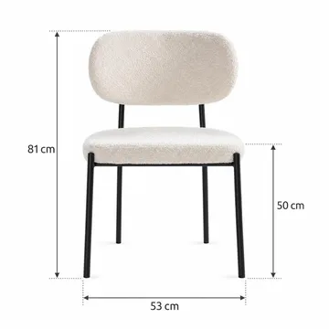 Gemmiano Matstol & Köksstol i Bouclé Teddy med Svarta Metallben - Vit - Products - Möbler - Fåtölj & stolar - Matstol & köksstol