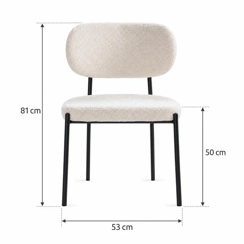 Gemmiano Matstol & Köksstol i Bouclé Teddy med Svarta Metallben - Vit - Products - Möbler - Fåtölj & stolar - Matstol & köksstol