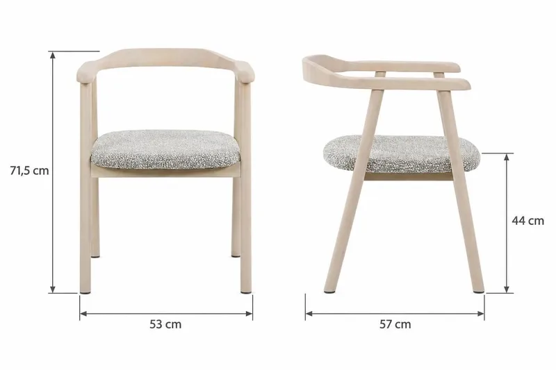 Jolie Karmstol Matstol med Rundad Rygg i Trä med Vitlaserad Ek-utseende - Vit - Products - Möbler - Fåtölj & stolar - Karmstol