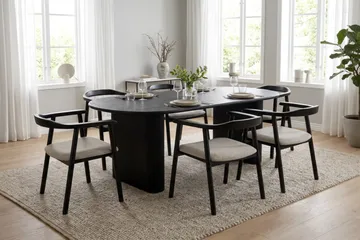 Jolie Matstol i trä med tygsits - Svart/Beige - Products - Möbler - Fåtölj & stolar - Matstol & köksstol