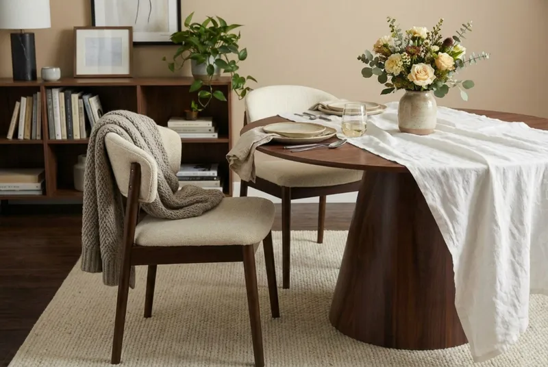 Nala Matstol i trä med tygsits - Valnöt/Greige - Products - Möbler - Fåtölj & stolar - Matstol & köksstol