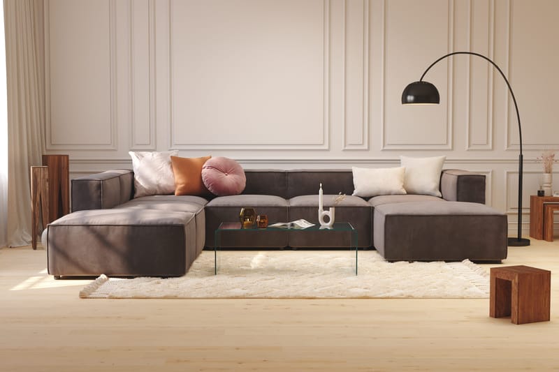 Cubo 1-sits  Rektangulär Fotpallsmodul i Sammet 120 cm bred - Mörkgrå - Products - Möbler - Fåtölj & stolar - Pall & puff - Fotpallar