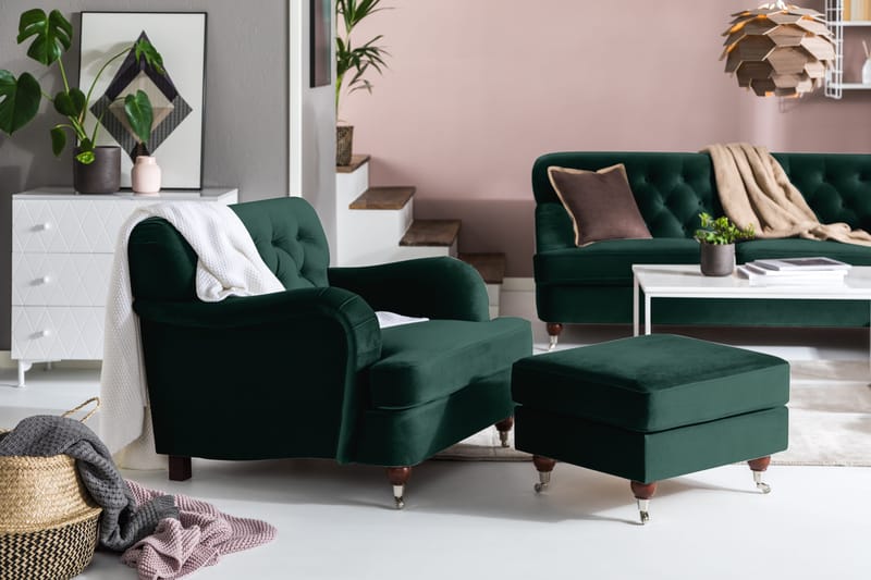 Howard Riviera Fotpall Sammet - Mörkgrön - Products - Möbler - Fåtölj & stolar - Pall & puff - Fotpallar