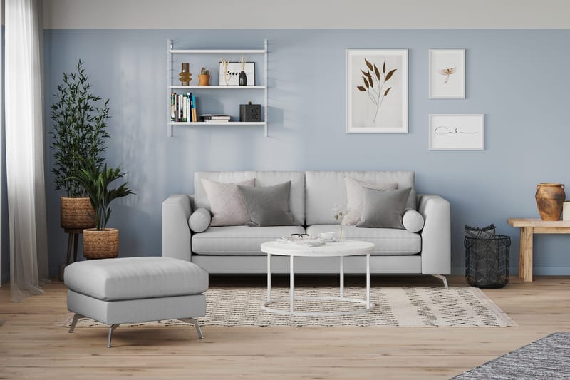 Ocean Lyx Fotpall - Linnegrå, Krom Ben - Products - Möbler - Fåtölj & stolar - Pall & puff - Fotpallar